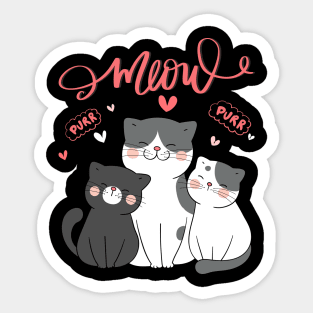 Grey Pink Cartoon Cute Meow Cat Sticker